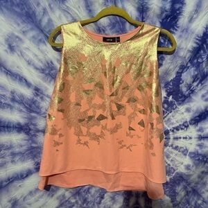 Apt. 9 Women's Coral And Gold Double Layer Flowy Sleeveless Blouse Size Large